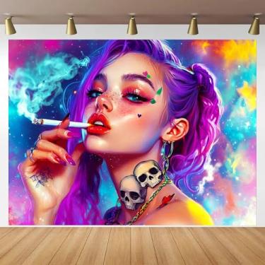 Imagem de BlissYard Tapeçaria Cyberpunk Blacklight 198 x 139 cm Futurista Girl UV Reactive Wall Hanging Psychedelic Portrait Glow in Dark Backdrop Luminous Blacklight Tapeçaria Estética Decoração