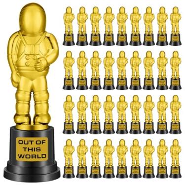 Imagem de Blulu 36 peças de ouro troféu de astronauta a granel plástico vencedor troféu prêmio para concurso de conhecimento espacial tema espaço festa de aniversário prêmio competições