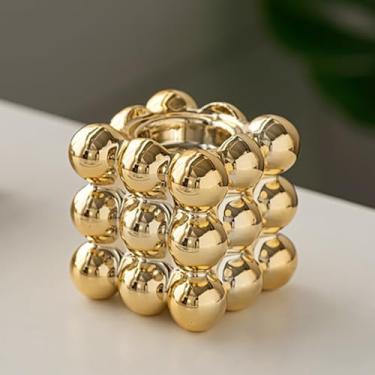 Imagem de Castiçal dourado de cubo de cerâmica castiçal portátil suporte de vela decorativo Oriente Médio festival árabe castiçal mesa de jantar festa decoração de casa ornamento (ouro)