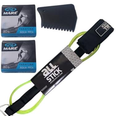Imagem de Leash Cordinha Prancha De Surf Regular 6mm + 2 Parafina + Porta Parafina + Raspador Strep Resistente e Performance Kit Surf Completo (Agua Fria, Verde)