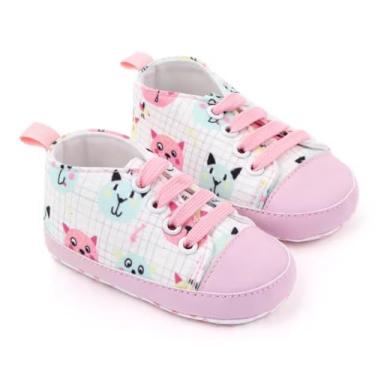 Imagem de Sapatinho Bebê Recem Nascido Anti Derrapante Infantil Crianças de 6 a 12 meses (Rosa Gatinho, 12cm)
