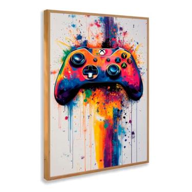 Imagem de Quadro Decorativo Controle Game Arte Colorida Gamer Estilo Moderno Pintura Criativa Estampa Geek Pop Com Moldura