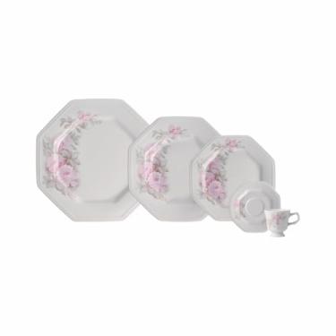 Imagem de Serviço de Jantar e Café 30 Peças em Porcelana, Modelo Prisma, Octogonal, Decoração Maresias, Porcelana Schmidt