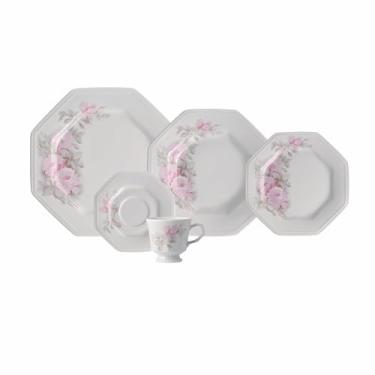 Imagem de Serviço de Jantar e Chá 20 Peças em Porcelana, Modelo Prisma, Octogonal, Decoração Maresias, Porcelana Schmidt