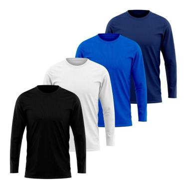 Imagem de Kit 4 Camisetas Manga Longa Segunda Pele Masculina Lisa Dry Academia Fit-Masculino