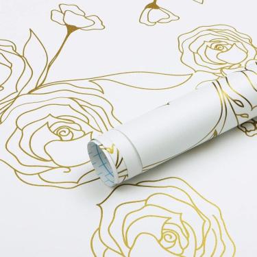 Imagem de Papel de parede Safiyya Peel and Stick dourado e branco floral