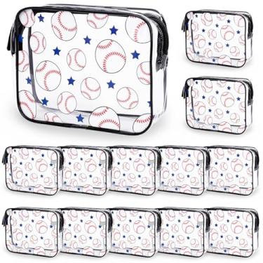 Imagem de FYSUIMU 12 unidades de sacos de lanche de PVC transparente de beisebol com zíper bolsas temáticas esportivas reutilizáveis para festa de aniversário e eventos esportivos