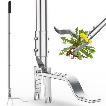 Imagem de Fologtoo Ferramenta extrator de ervas daninhas de 139,7 cm, ferramenta extrator de ervas daninhas de aço inoxidável 304 em pé resistente com cabo longo ajustável de 124,5 cm e 139,7 cm para