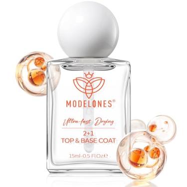 Imagem de modelones Esmalte de unha com revestimento superior e base de 7,6 cm, fortalecedor de unhas, esmalte transparente de 15 ml, secagem rápida, longa duração, brilho, lascas, resistente ao desbotamento