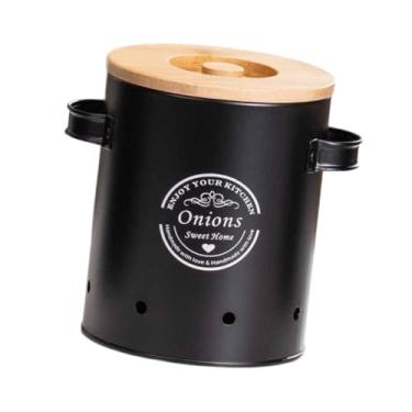 Imagem de AFXGUSD Lata para Armazenamento de Vegetais de Cozinha, Recipientes de Fazenda, Potes de Vegetais com Tampa de Bambu E Alça para Despensa, Cebolas