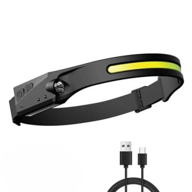 Imagem de Lanterna de Cabeça com Sensor Lateral, LED COB XPE, 300 Lúmens, Iluminação Frontal e Lateral, IPX4, Recarregável USB Tipo C