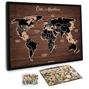 Imagem de flinelife Mapa Mundial de Cortiça, 30 x 25 cm, Mapa Mundial de Viagem com Alfinetes, Perfeito para Casais ou Presente de Aposentadoria