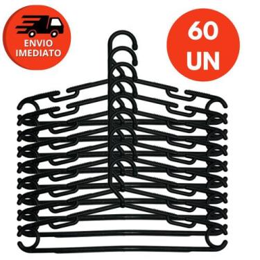 Imagem de Cabide Plástico Preto Adulto Grande Reforçado 10mm Premium Roupas Casa