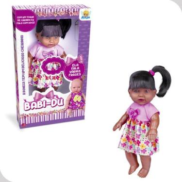 Imagem de Boneca Babi-Du Negra 34cm com Frases Roupa Infantil Brinquedo Menina F