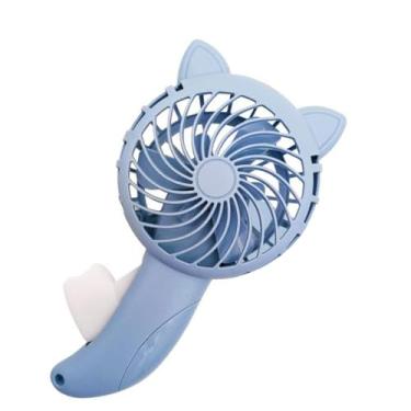 Imagem de Fafeicy Fan Press Fan No Battery Manual Operado Sem Fio fã de Refrigeração Portátil Com Orelhas de Gato de Desenho Animado para Viagens Atividades Ao Ar Livre Acampando Piqueniques (Azul)