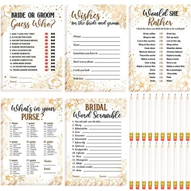 Imagem de Teling Jogo de chá de panela, 145 peças, lembrancinhas de chá de panela, conjunto de jogos de casamento, cartões e lápis para noivos, despedida de solteira, festa de chá de casamento (estilo flor