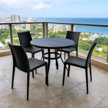 Imagem de Mesa de Alumínio 90cm Tampo Ripado 4 Cadeiras Rattan Polipropileno Par