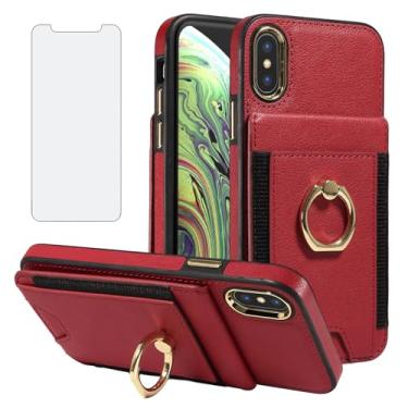 Imagem de Asuwish Capa de celular para iPhone Xs Max carteira com protetor de tela fino couro PU compartimento para cartão RFID bloqueio anel suporte i X XR Xsmax 10x SX Xmax 10xs 10s 10s 10 Plus Xmaxs vermelho