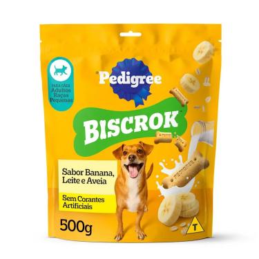 Imagem de Biscoito Pedigree Biscrok Para Cães Adultos Raças Pequenas Sabor Banana, Leite e Aveia 500g