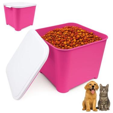 Imagem de Porta Racao Container 15kg Comida Cachorro Gato Pote Rosa - FURACAO