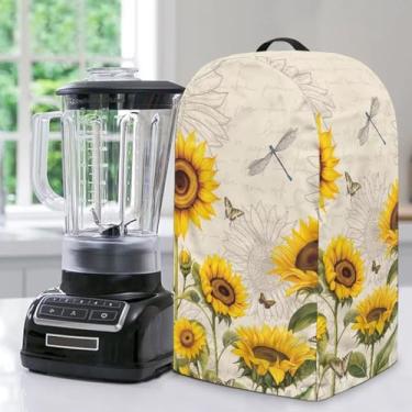 Imagem de NETILGEN Capa para liquidificador com estampa de libélula de girassol para decoração de pequenos eletrodomésticos de cozinha, antiimpressão digital, à prova de óleo, proteção contra poeira, suporte