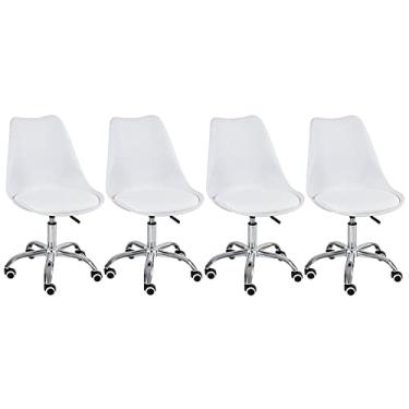 Imagem de Loft7, Kit - 4 x cadeiras de rodízios estofadas Tulipa - Office - Escritório - Branco