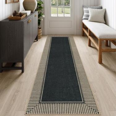 Imagem de Moynesa Tapete de juta fácil com borda listrada preta lavável 6 x 20 cm, tapete de entrada para cozinha, casa de fazenda, ambientes internos e externos, tapete antiderrapante para corredores, banheiro