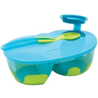 Imagem de Kit Refeição Buba com Divisória, Tampa e Colher Azul 320ml