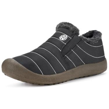 Imagem de Eagsouni Botas de neve masculinas femininas de inverno, sem cadarço, antiderrapantes, resistentes à água, totalmente forradas com pele, para uso ao ar livre, Parte superior preta e baixa, 9 Women/7.5