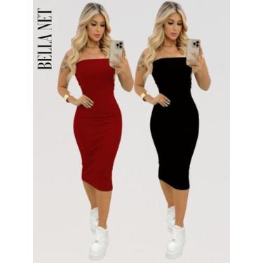 Imagem de KIT 2 Vestidos Coladinho Tubinho Sem Alças Bandeau Anarruga Premium Pa