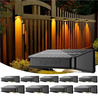 Imagem de KIALUSH Pacote com 10 luzes solares de cerca - 3 modos, 9 cores de luzes solares externas, à prova d'água IP 65, 35 lm para degrau, escada, deck, parede, pátio, passarela, varanda