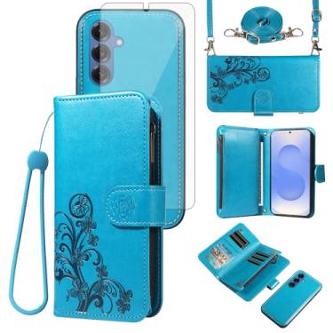 Imagem de Asuwish Capa de celular para Samsung Galaxy S25 5G carteira com zíper magnética destacável com protetor de tela de vidro temperado alça transversal porta-cartões flores S 25 25S 25 25S SM-S931U