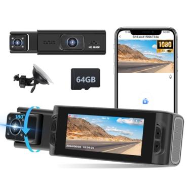 Imagem de Motorsi Gravador de vídeo HD 1080P de 8 cm, câmera veicular, gravador retrovisor, câmera DVR, frontal e interna, com WiFi G-sensor loop gravação grande angular