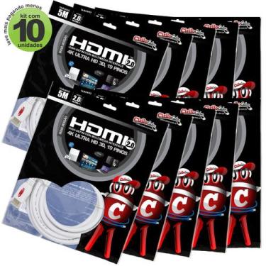 Imagem de Kit com 10 Cabos HDMI 2.0 4K Ultra HD 3D, Branco - 5 metros - CIRILO C