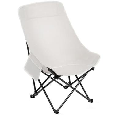 Imagem de eYourlife2012 Cadeira de acampamento portátil, encosto alto, leve dobrável, design de cadeira lunar, capacidade de 120 kg (bege)