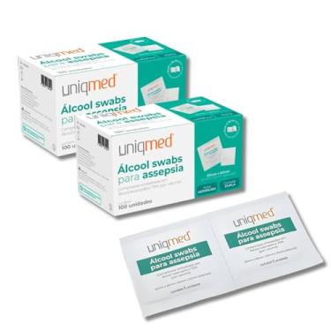 Imagem de Lenço Umedecido Álcool Swab 200 Unidades | Kit com 2 Pacotes de 100