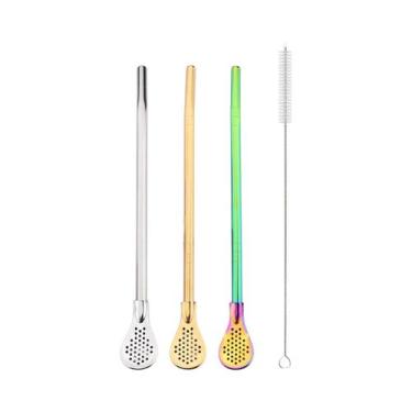 Imagem de Conjunto De Canudos De Chá Em Aço Inoxidável Curvados 3 Peças Com Esco