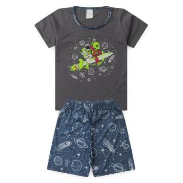 Imagem de Pijama Verão Menino Cinza Camiseta Brilha no Escuro e Bermuda Viagem a