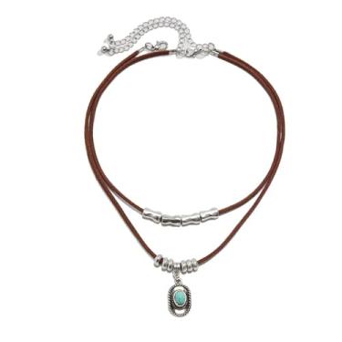 Imagem de Colares femininos boho ocidentais com pingente de bota de couro marrom, cowgirl, vintage, chapéu de caubói, colares em camadas para mulheres, Large, Liga de aço, Sem Pedra Preciosa