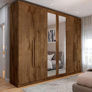 Imagem de Guarda-Roupa Casal Madalena 6 Portas 4 Gavetas 100% Mdf com Espelho Brauna - Pm