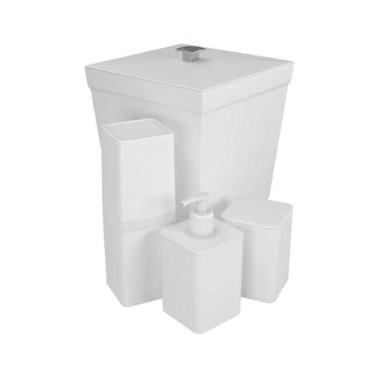 Imagem de Kit Banheiro 4 Peças Lixeira Dispenser Porta Escova E Porta Algodão - 