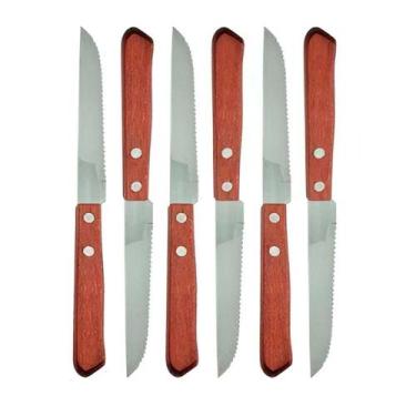 Imagem de Conjunto 6pçs Facas Churrasco Cabo Madeira Aço Inoxidável - OUTRAS MAR