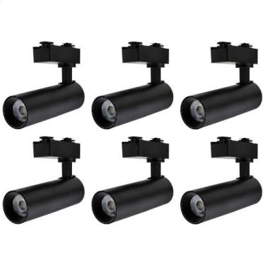 Imagem de Kit 6 Spot Longo Led Mr16 Para Trilho Eletrificado Preto 3000k Quente 