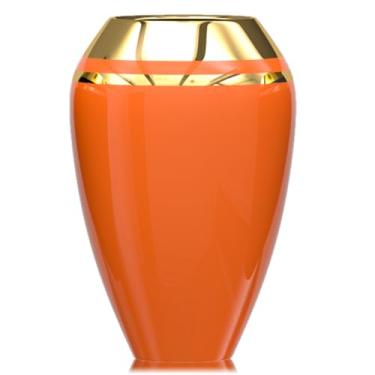 Imagem de Vasos pequenos laranja queimado, decoração de casa, vaso de cerâmica redondo, vaso laranja e dourado para grama dos pampas, decoração de casa moderna minimalista, mesa, lareira, prateleira, cornija