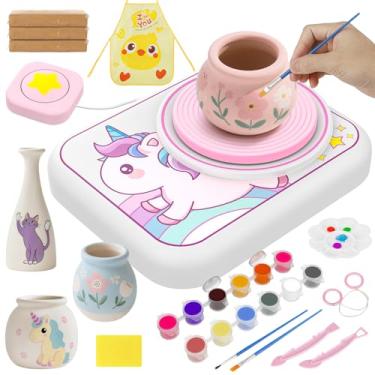 Imagem de LERJIAUS Roda de cerâmica para crianças, artes e artesanato para crianças de 8 a 12 anos com 3 pacotes de materiais de arte de argila seca ao ar, brinquedos artesanais de unicórnio para 4, 5, 6, 7, 8