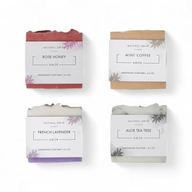 Imagem de Natural Amor Conjunto de Sabonetes Orgânicos Artesanais (pacote com 4), Feito com Ingredientes Naturais, Sabonete Frio, Conjunto de Presente de Sabão para Mulheres