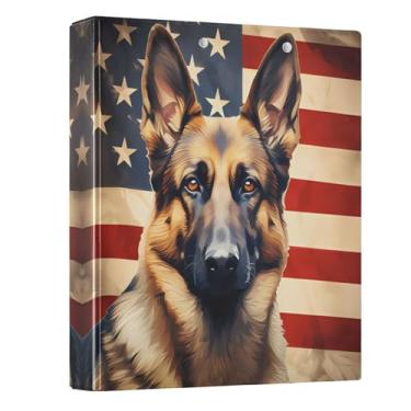 Imagem de Fichário de 3 anéis, pastor alemão, bandeira americana, fichário redondo de 3,8 cm, fichário com 200 folhas para crianças, material escolar, mulheres e homens, escritório, 1 pacote