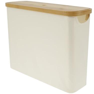 Imagem de Cesta de armazenamento de papel higiênico com tampa, cesta de papel higiênico de bambu com tampa e alça, suporte de papel higiênico para 12 mega rolos, cesta organizadora de papel higiênico (bege)