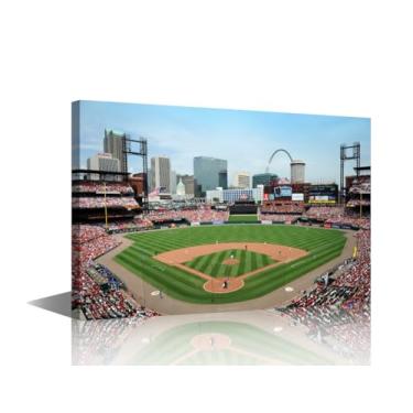 Imagem de TUMOVO Arte de parede do horizonte do estádio de beisebol para quarto Busch Stadium Pintura em tela Saint Louis, Missouri, arte de parede grande para sala de estar, decoração de casa, 1 painel