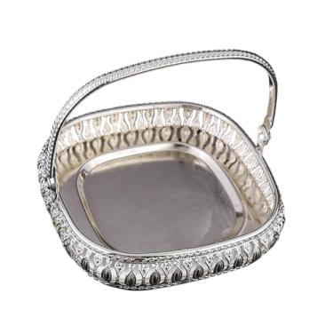 Imagem de Baoblaze Bandeja de frutas de metal, suporte para frutas, cesta com alça, hotel e servidor doméstico, prato de armazenamento de lanches e sobremesas para, Quadrado
